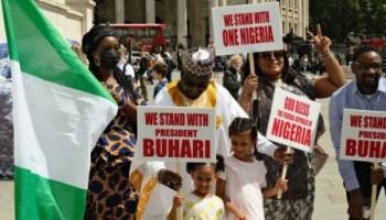  Nigerians march with flags, t-shirts, banners in New York ahead of UNGA76